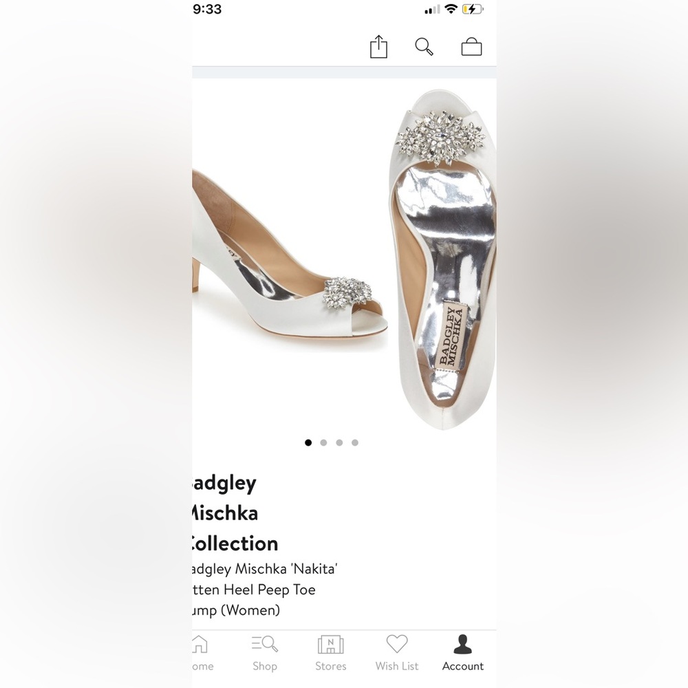 Badgley Mischka peep toe cream mini heel with rhinestones. Perfect wedding shoes